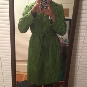 Green trench coat.