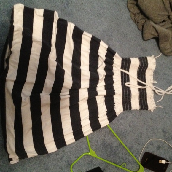 Navy and white striped bathing suit coverup/dress