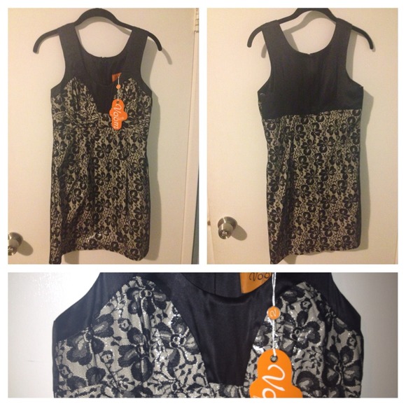 NWT Voom by Joy Han black lace baby doll dress.