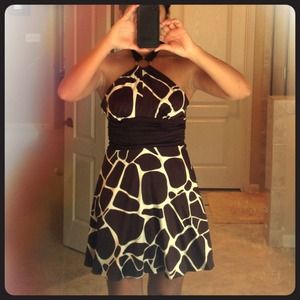 Super cute brown and white silk Bebe halter dress.