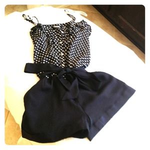 Blue and white Express short romper.