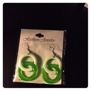 Green And White Earrings