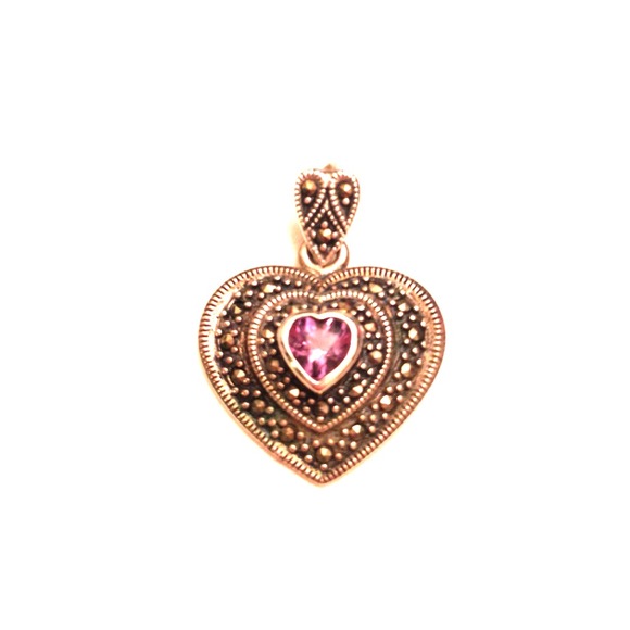 ✂REDUCED💜Amethyst and marcasite heart pendant - Picture 1 of 3