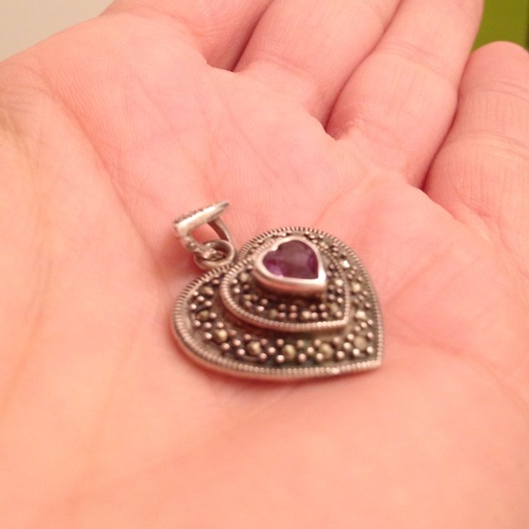 ✂REDUCED💜Amethyst and marcasite heart pendant - Picture 2 of 3