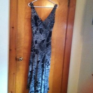 Full length black and white dress.