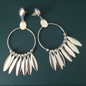 3.5" shiny silver post back dangle earrings