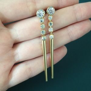 Gold with rhinestones link spike earrings