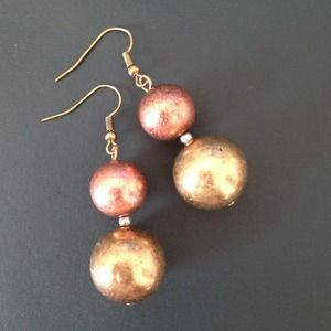 Copper & gold tone round beads earrings