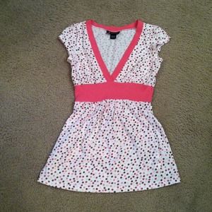 Pink and brown polka dot top