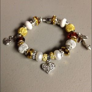 Sparkling Brown, Gold & White Rhinestone Heart