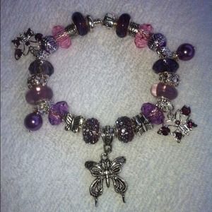 Pink & Purple Rhinestone Butterfly Charm Bracelet