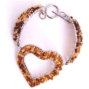Multi Brown Heart Wire Wrap Bracelet