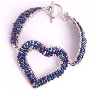 Metallic Blue Heart Wire Wrap Bracelet