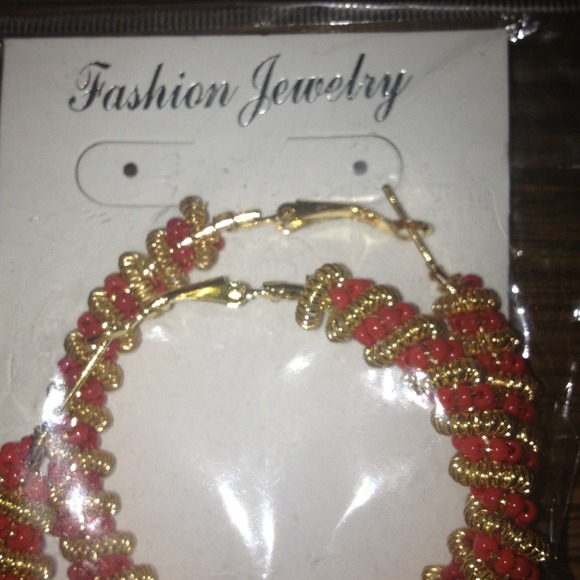 Red And Gold Hoop Earrings - Picture 1 of 3
