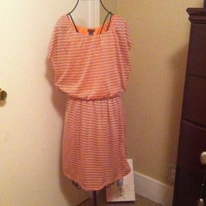 Peach and grey striped dress