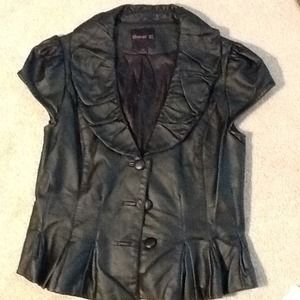 Short sleeve faux leather blazer