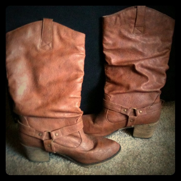 Faux leather cowgirl boots