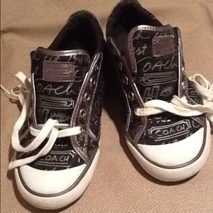 COACH 7B BLACK SNEAKERS WITH SILVER TRIM