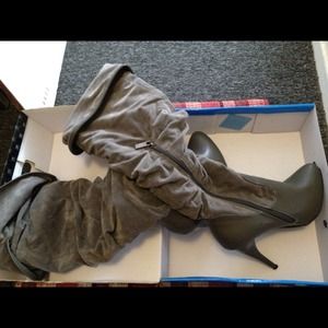Grey high knee boots with heels