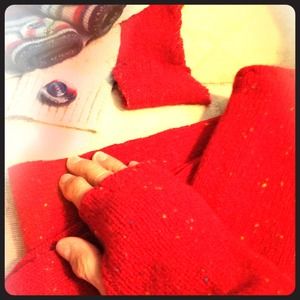Recycled sweaters-fingerless gloves-headbands-cape