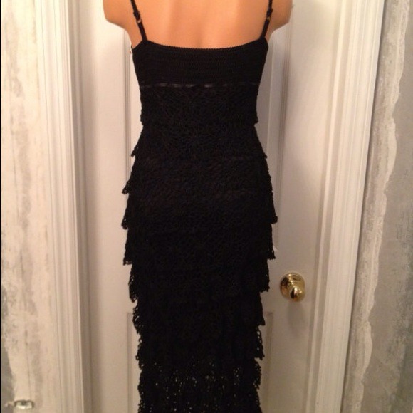 Black Crochet-knit Etoile Dress Matching Crop Waisted Scallop Hem Jacket WmSz3/4 - Picture 2 of 4