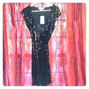 MICHAEL KORS Black Sequin wrap dress