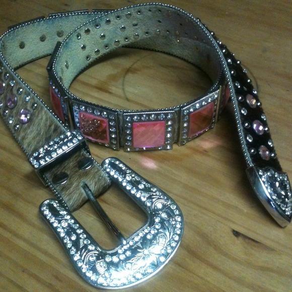 Pink rhinestone bling on horsehair western belt