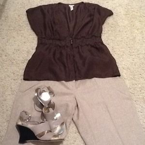 ❤SOLD❤Silk Brown Top or Jacket