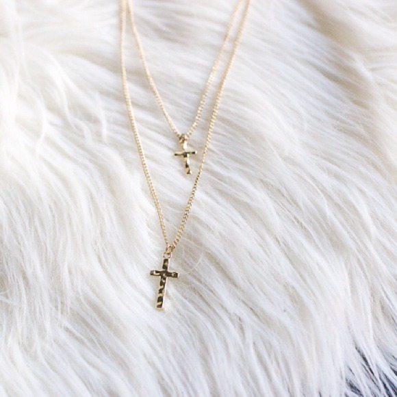 Jewelry - Double chained cross necklace - gold