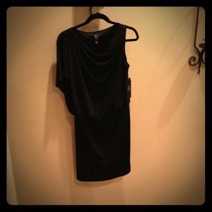 Draping on shoulder sexy black dress