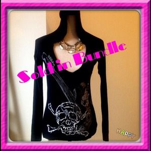 Hooded Skull Shirt. Accented with Rhinestones.