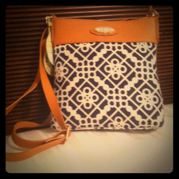 Linen and leather cross body purse