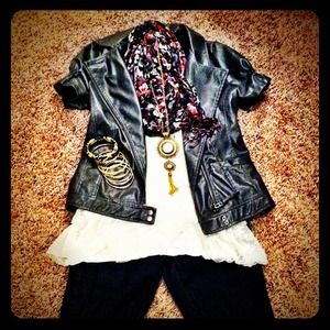 Gray faux leather jacket: Sz. Small