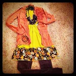 Lime Green/Floral sheer top: Sz. L