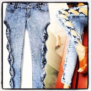 bow knot denim pants