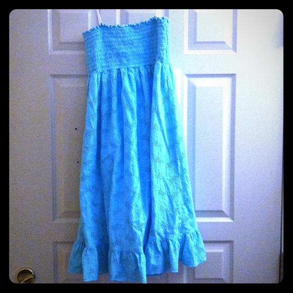 Light Blue Strapless Eyelet Dress/Beach Cover Up