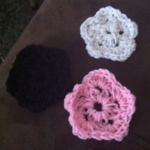 Rounded five petal crocheted flowers.
