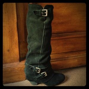 Black spat suede high boot