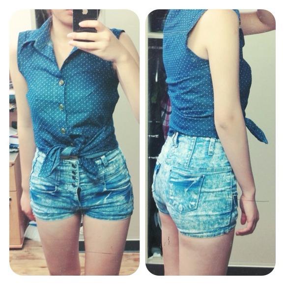 🆕High waisted acid washed shorts