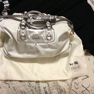 Leather White & Silver Ashley large Satchel💜💜💜