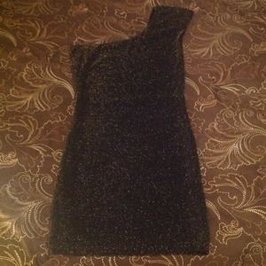 One shoulder gold glitter dress