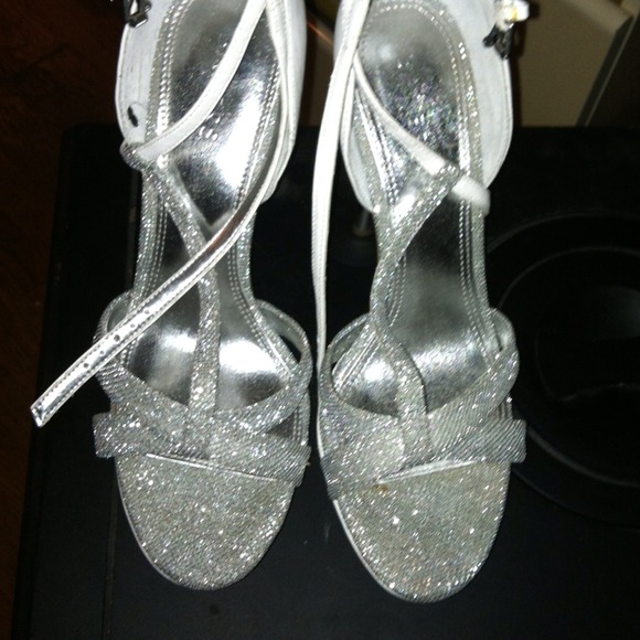 Silver and White Sandal Pumps