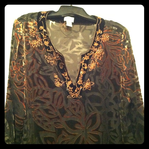 *SOLD* Chico's Sheer Tunic with Velvet - Picture 1 of 4