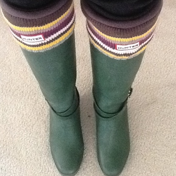 Green Hunter wedge tall boots and socks- NEW