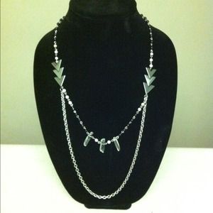 Double strand hematite chevron and quartz necklace