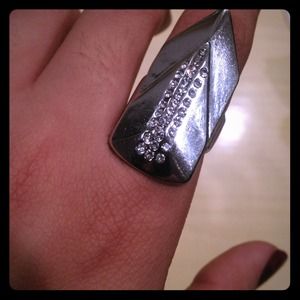 Silver Ring with Diamond Studs