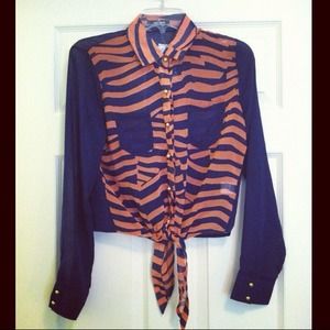 ⚠RESERVED⚠Blue/Orange Striped Sheer Top