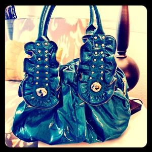 Teal faux-leather handbag