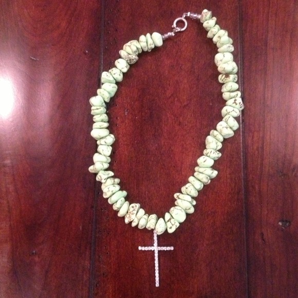 Handcrafted necklace with rhinestone cross
