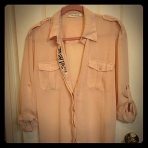 Arden B- Sheer Peachy/Nude Beaded Blouse